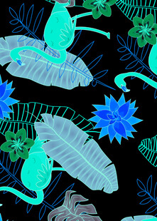 热带植物奇幻插画图案