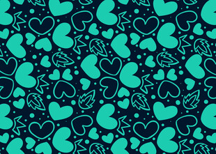 蓝绿爱心脚印无缝图案