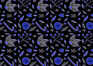 蓝紫色花卉飞鸟图案背景