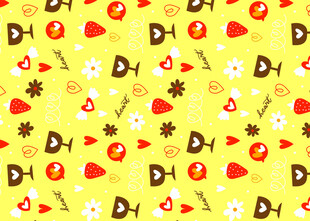 可爱卡通图案黄色背景布料