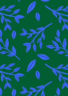 蓝叶绿底的清新植物图案