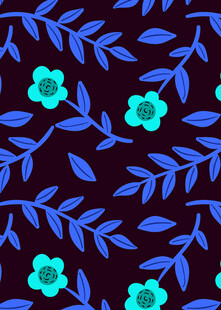 深蓝底蓝花绿叶图案
