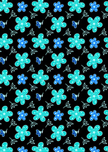 蓝绿小花黑色背景图案