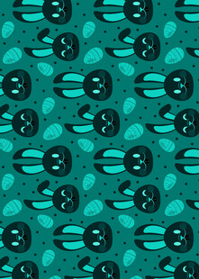 蓝绿色卡通图案无缝背景