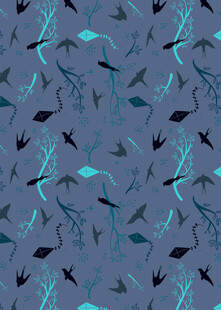 蓝底飞鸟枝叶图案纹理