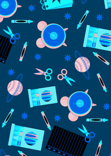 创意文具图案无缝背景图