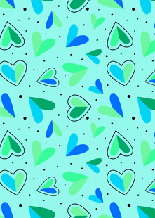 清新绿蓝心形图案背景