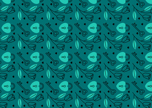 蓝绿色骷髅植物图案背景