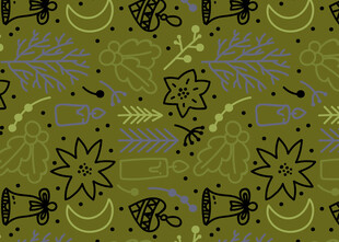 绿色底抽象手绘图案元素