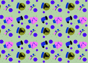 多彩图案背景中的物品组合