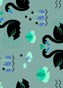 抽象天鹅绿植图案背景