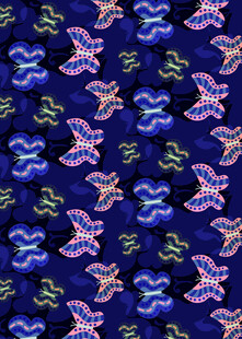 蓝色底多彩飞鸟图案