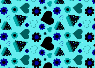 蓝绿爱心花卉无缝图案