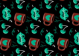 绿叶与红物件的趣味图案