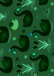 绿色天鹅图案无缝背景