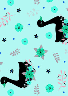 卡通天鹅花卉图案背景