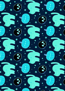 蓝色卡通动物星球图案背景
