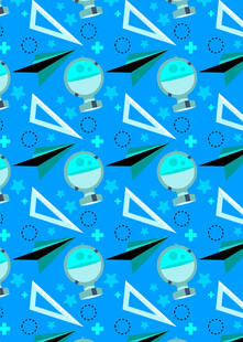 蓝色几何图案热气球背景图