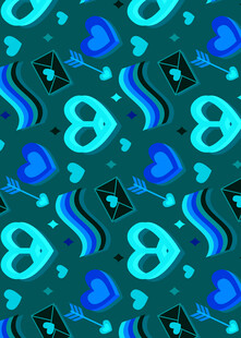 蓝绿色爱心几何图案背景