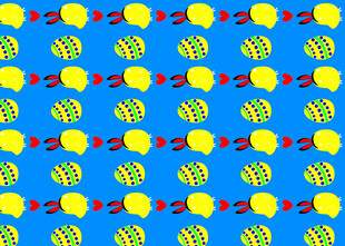 蓝底黄红图案装饰纹理