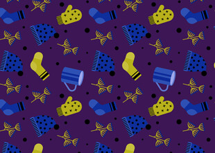 紫色背景多彩派对元素图案