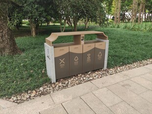 户外木质花纹垃圾桶