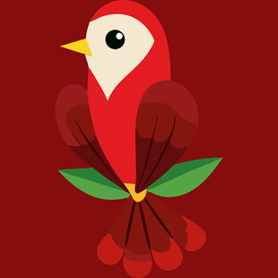 红色小鸟与樱桃插画