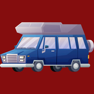 蓝色复古露营车插画