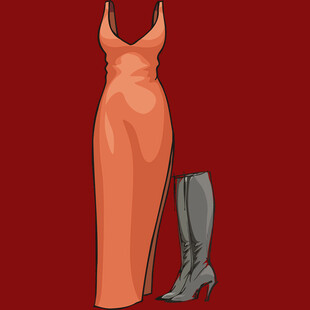 橙色长裙配灰色长靴套装