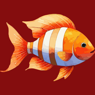 橙白条纹金鱼插画