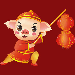 舞灯笼的可爱小猪形象