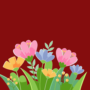 红色背景上的多彩花卉图案