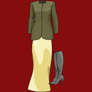 女士绿色套装与靴子搭配