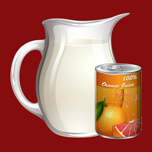 牛奶与橙汁饮料展示