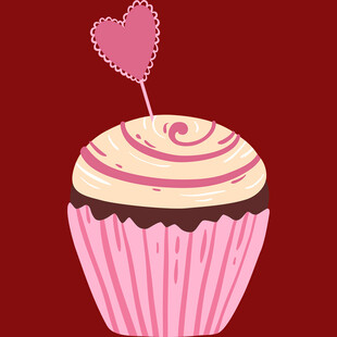 粉色爱心装饰的美味纸杯蛋糕