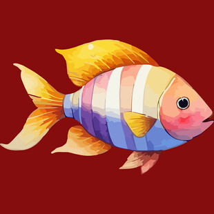 彩色条纹金鱼插画