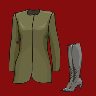 橄榄绿外套搭配高跟长靴