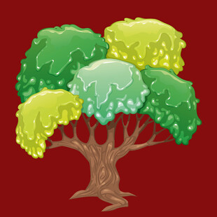 多彩树冠的卡通树木