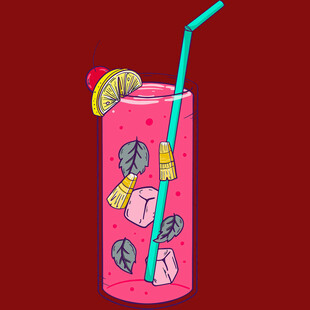 粉色冰饮插画清新柠檬味