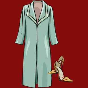 浅绿色风衣与金色高跟鞋