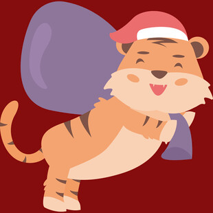 老虎扮圣诞老人背礼物袋