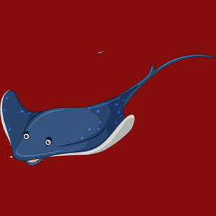 蓝色卡通蝠鲼在红色背景中