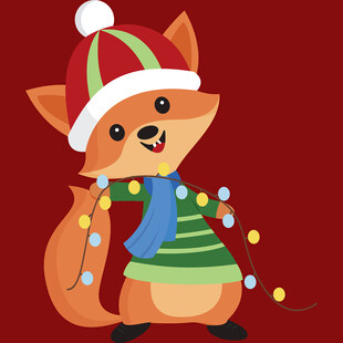 戴帽挂彩灯的可爱小狐狸