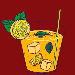 柠檬薄荷冰饮插画