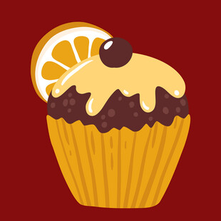 美味纸杯蛋糕配柠檬片