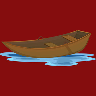 红色背景上的木质小船