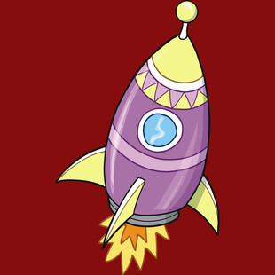 紫色卡通火箭升空图