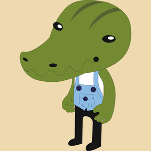 卡通鳄鱼形象身着背带裤