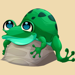 可爱绿青蛙趴在石头上