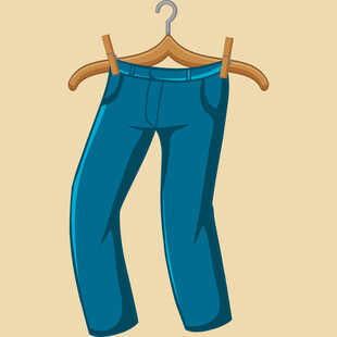 挂在衣架上的蓝色长裤